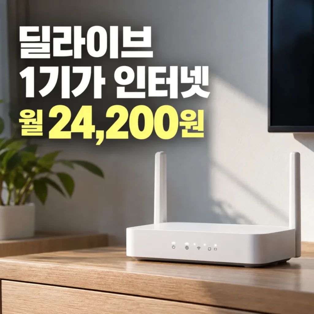 딜라이브 1기가 인터넷 월 24,200원 요금과 가정용 와이파이 공유기를 보여주는 대표 이미지