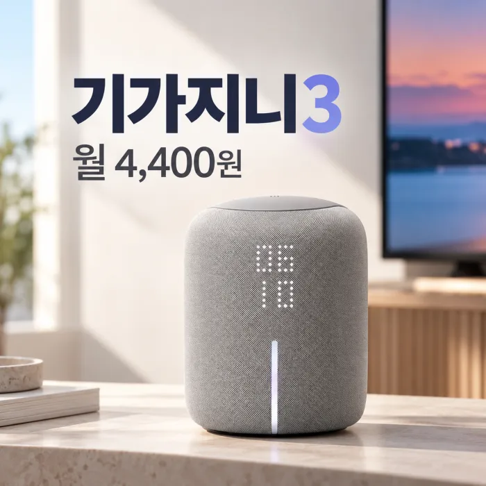 기가지니3 월 4,400원 요금과 하만카돈 스피커가 적용된 KT 지니 TV 셋톱박스 3 모습