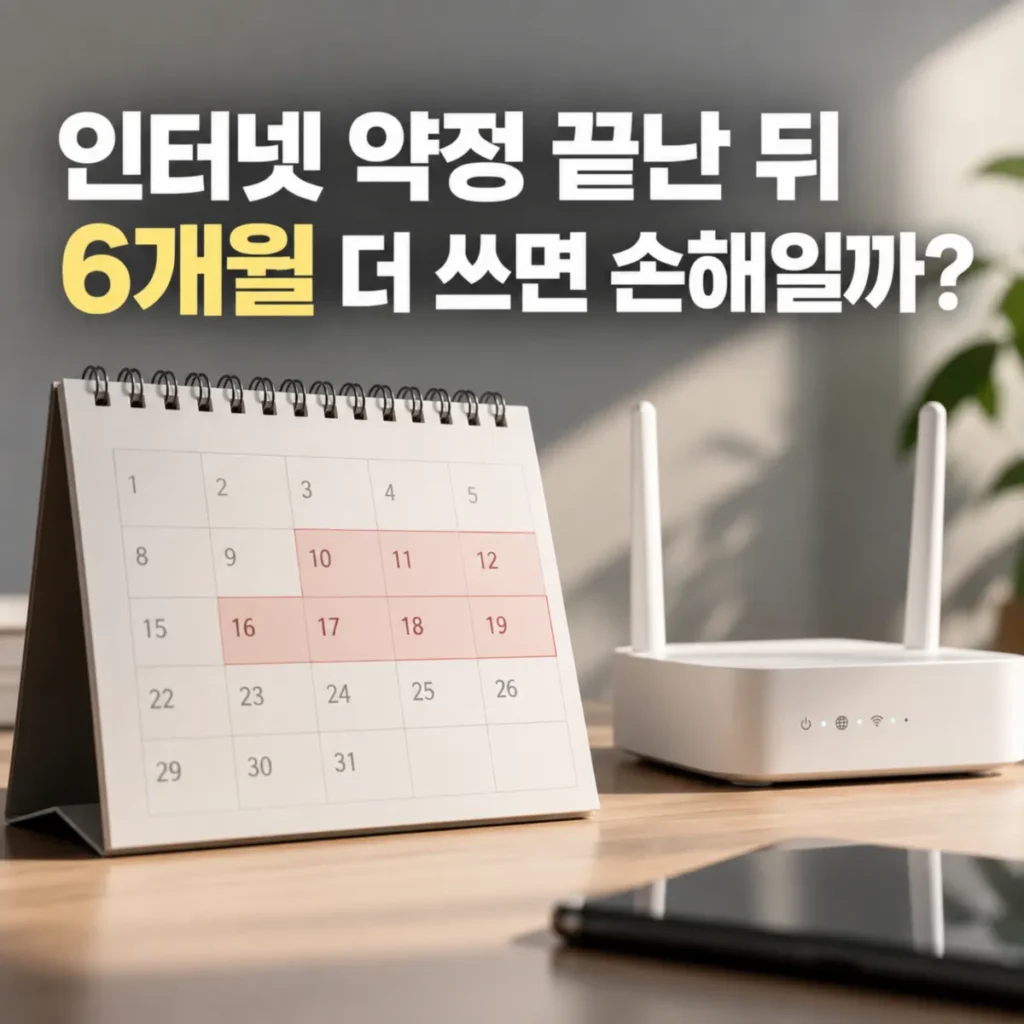 인터넷 약정 종료 후 6개월 추가 사용 시 손해 여부를 상징하는 달력과 와이파이 공유기 이미지