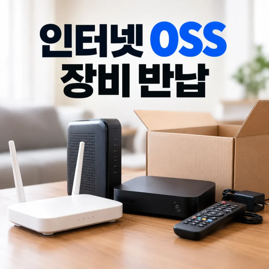 인터넷 원스톱 전환서비스 OSS 신청 후 기존 통신사 공유기, 모뎀, IPTV 셋톱박스와 리모컨을 택배 상자에 반납하기 위해 준비한 모습