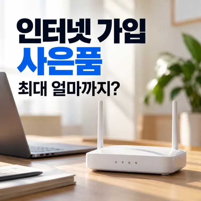 인터넷 가입 사은품 최대 금액과 현금 지원금 확인 방법을 안내하는 와이파이 공유기와 노트북 이미지