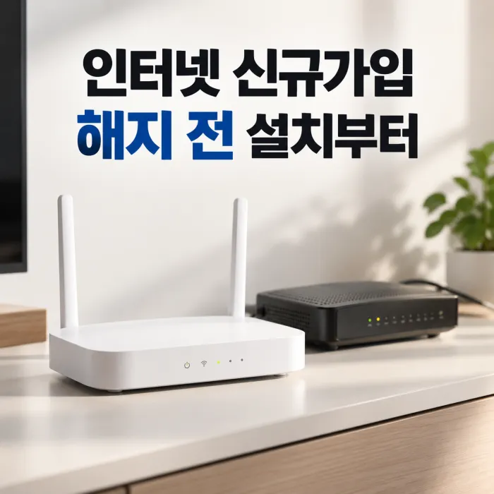 인터넷 신규가입 순서에 따라 기존 회선 해지 전 새 인터넷 설치를 준비하는 와이파이 공유기와 모뎀