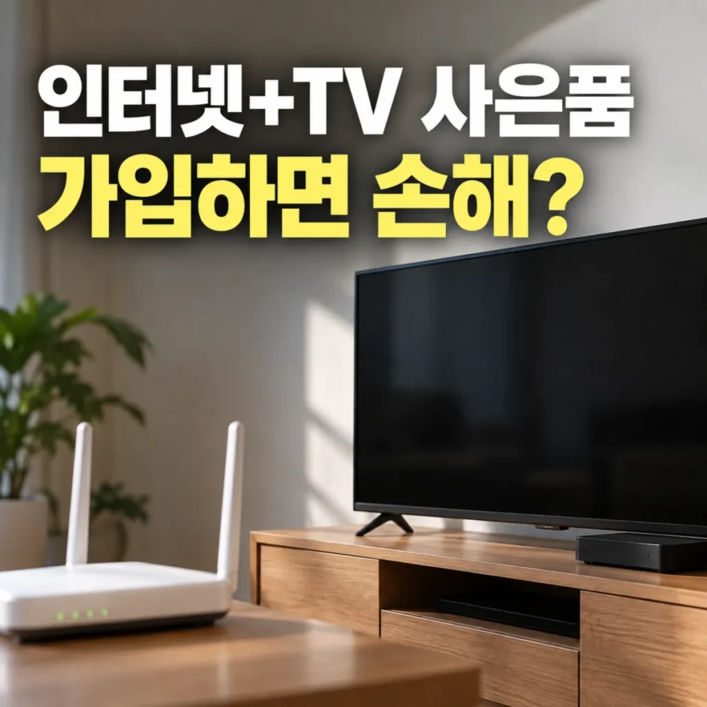인터넷+TV 사은품 가입 시 36개월 총비용 손해를 설명하는 인터넷 공유기와 IPTV 설치 이미지