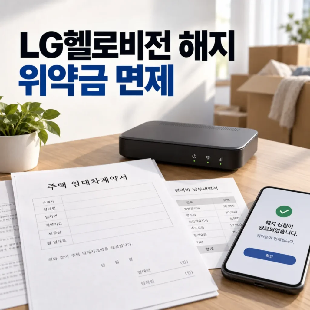 LG헬로비전 이사 해지 위약금 면제 후기, 주택 임대차계약서와 관리비 내역서 제출 및 인터넷 모뎀 반납, 해지 신청 완료 안내 화면