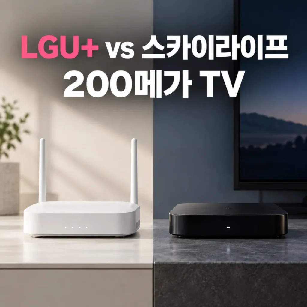 LG유플러스 200메가 TV vs KT스카이라이프 200메가 TV 요금과 혜택을 비교한 공유기와 셋톱박스 대표 이미지