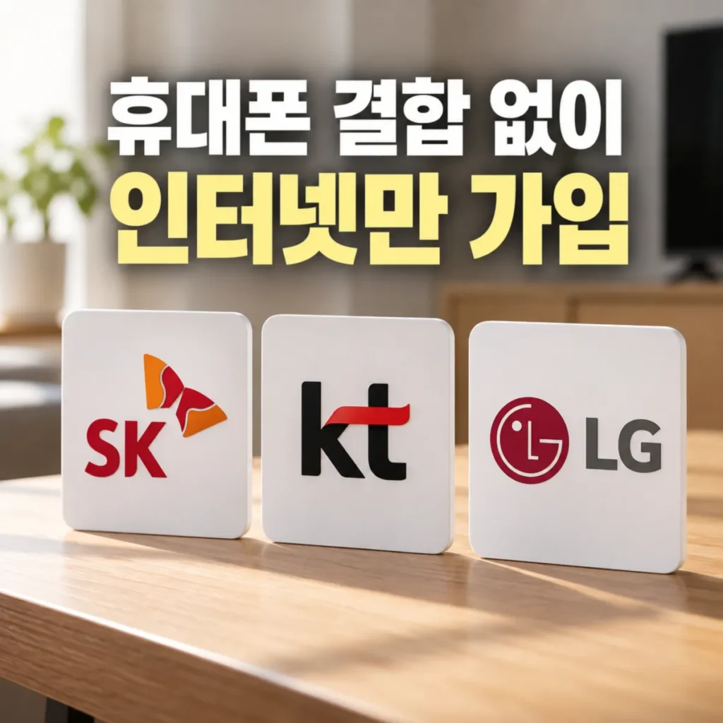 휴대폰 결합 없이 인터넷만 가입할 때 SK KT LG 통신사 조건을 비교하는 대표 이미지